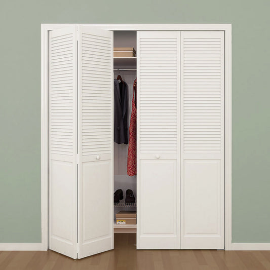 Traditional Louver Panel White Solid Core Wood Bi-fold Door