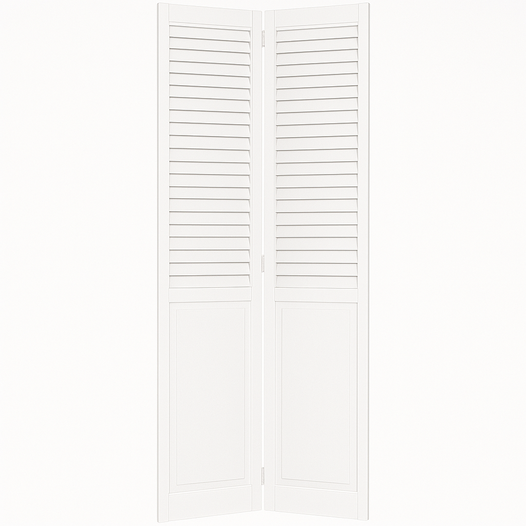 Plantation Louver Panel Solid Core White Wood Bi-fold Door