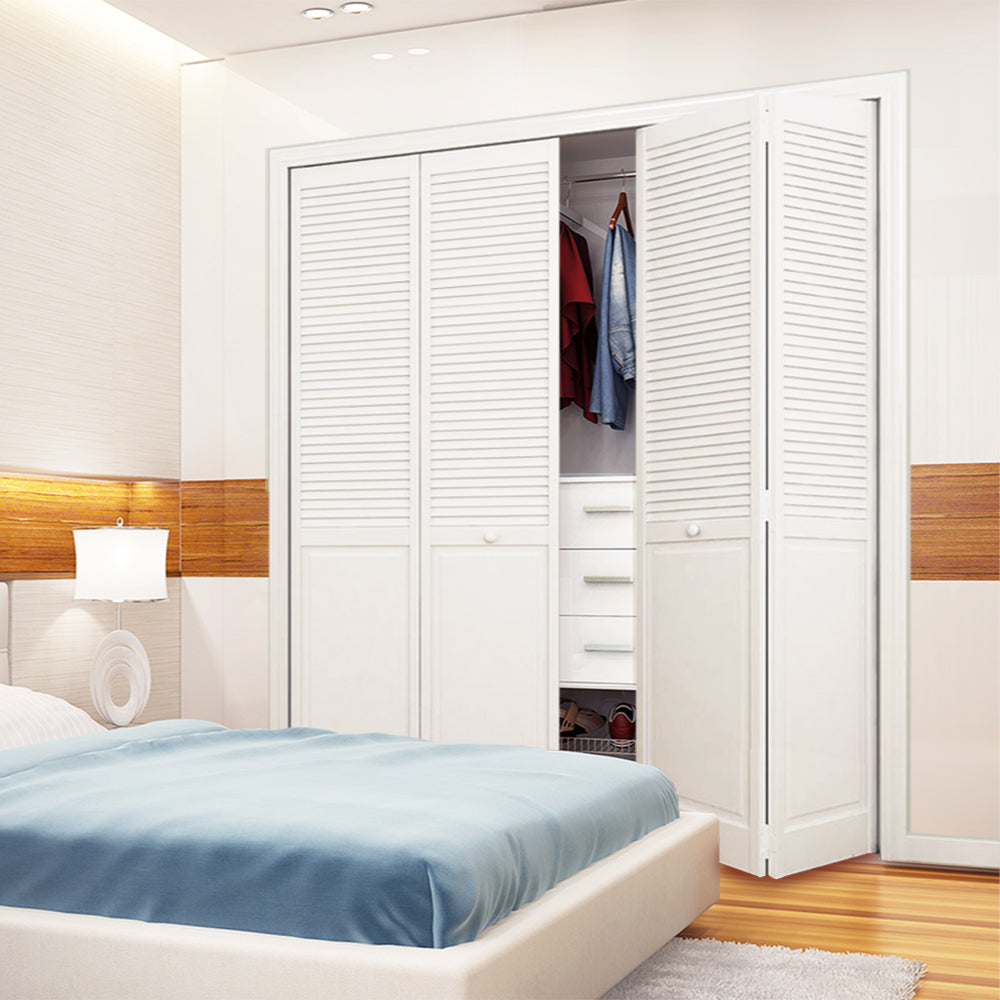 Traditional Louver Panel White Solid Core Wood Bi-fold Door