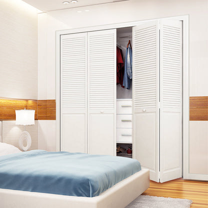 Traditional Louver Panel White Solid Core Wood Bi-fold Door