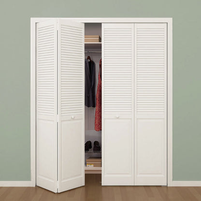 Traditional Louver Panel White Solid Core Wood Bi-fold Door