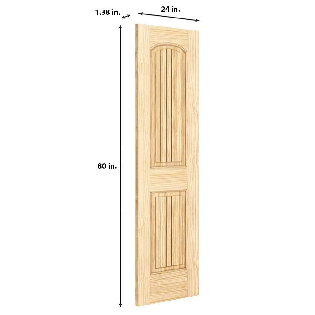 2-Panel Colonial Solid Pine Unfinished Arch Top with V-Groves Interior Door Slab