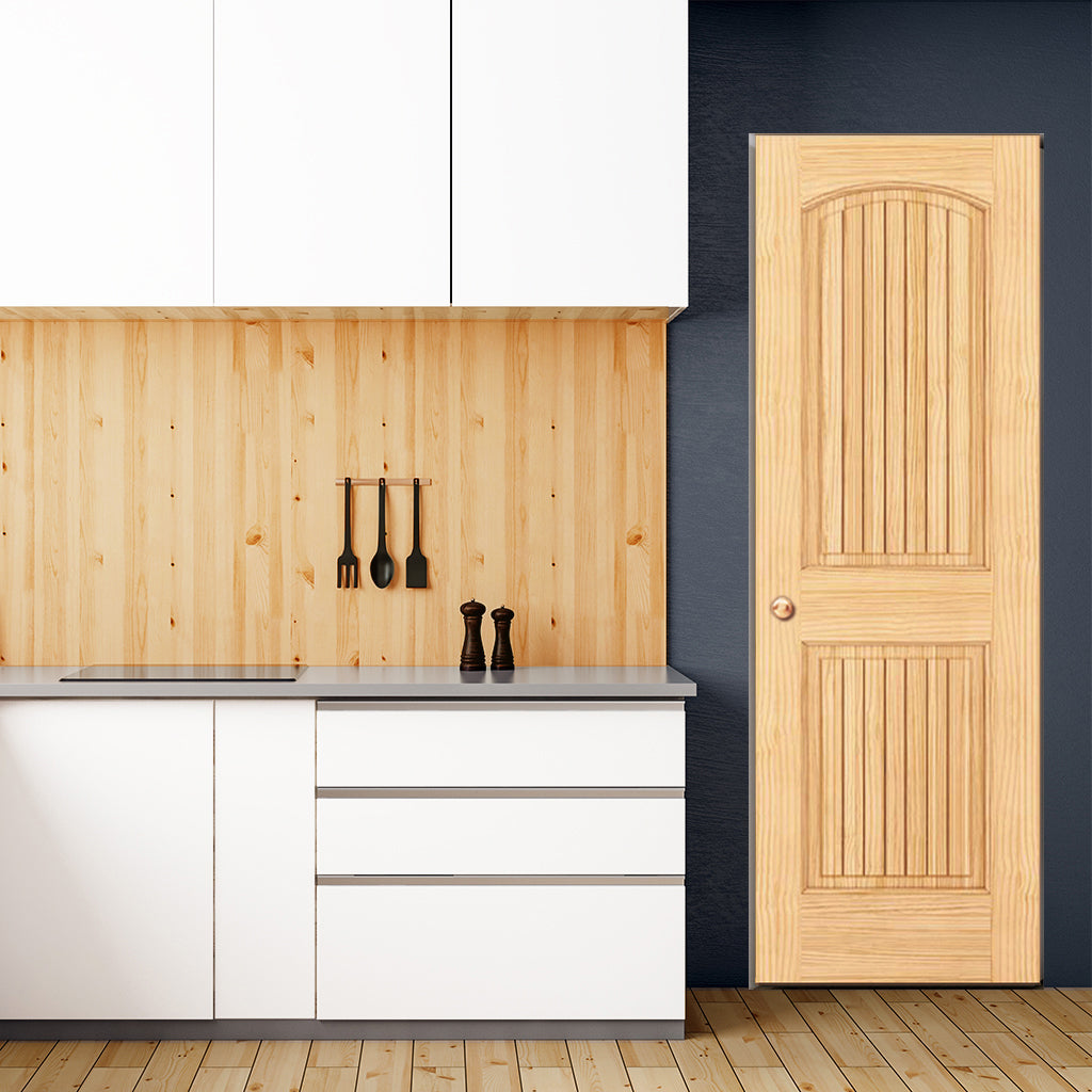 2-Panel Colonial Solid Pine Unfinished Arch Top with V-Groves Interior Door Slab