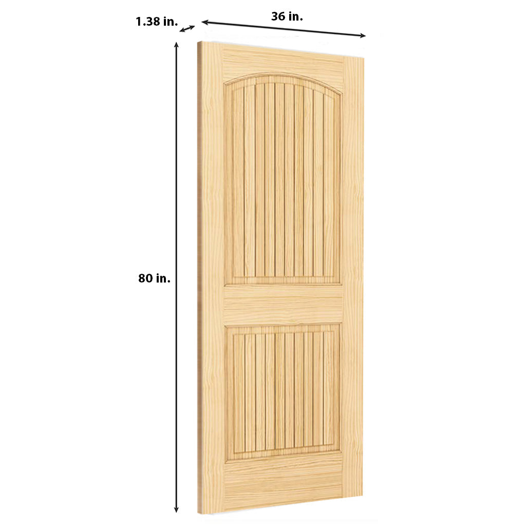 2-Panel Colonial Solid Pine Unfinished Arch Top with V-Groves Interior Door Slab