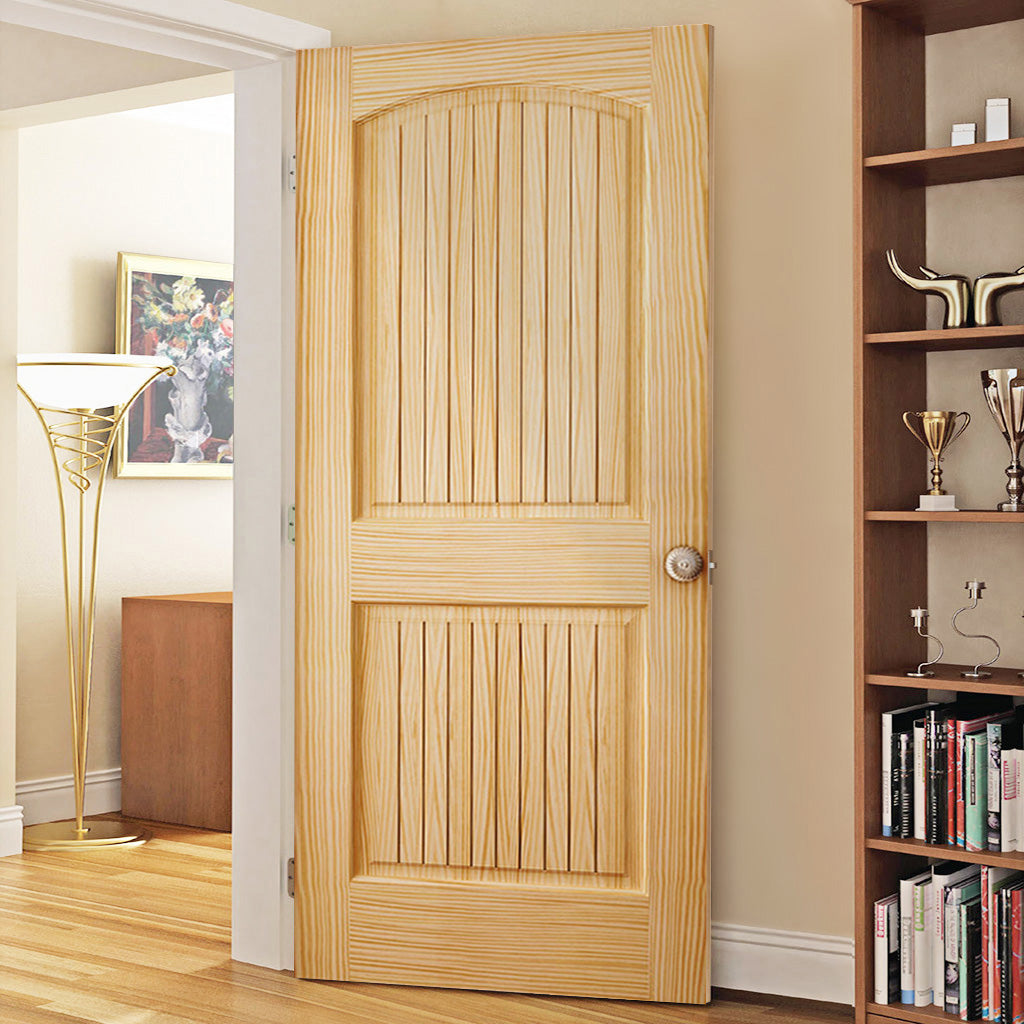 2-panel Colonial Solid Pine Unfinished Arch Top -Groves Interior Door Slab Lifestyle Picture