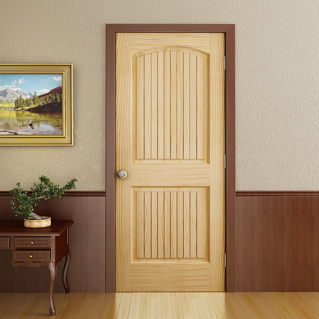 2-panel Colonial Solid Pine Unfinished Arch Top -Groves Interior Door Slab Lifestyle Picture