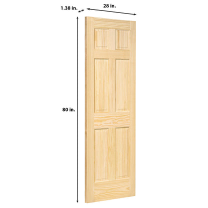 6-Panel Colonial Solid Pine Unfinished Interior Door Slab