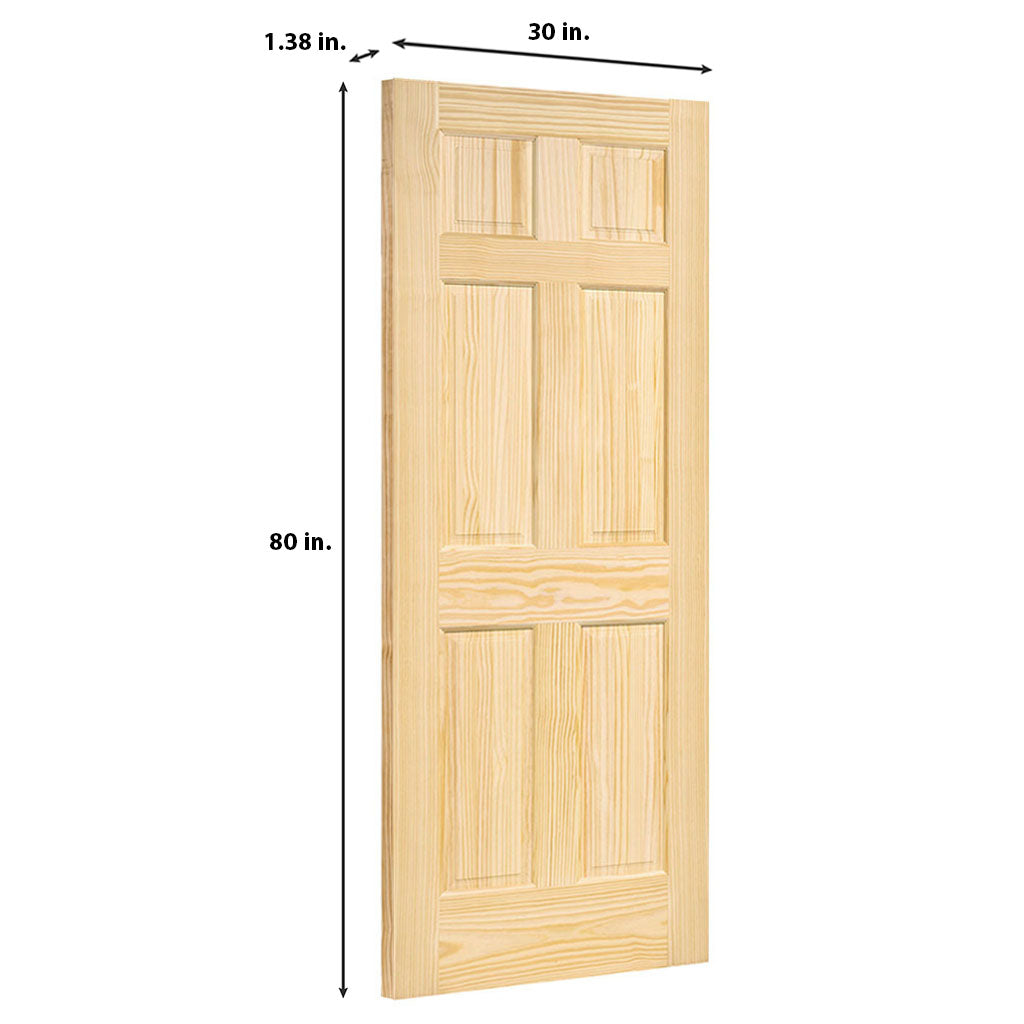 6-Panel Colonial Solid Pine Unfinished Interior Door Slab