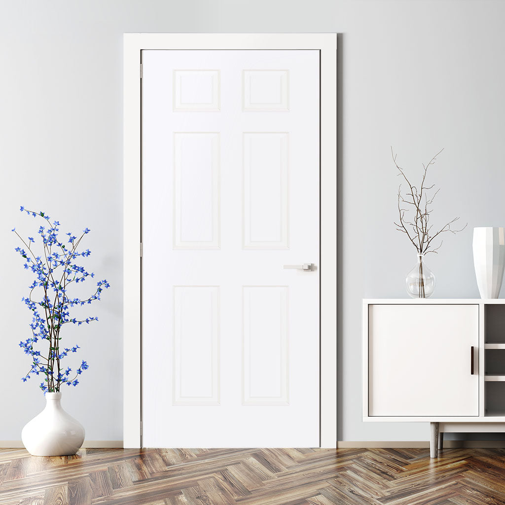 6-Panel Colonial White Interior Door Slab with Bore Hole