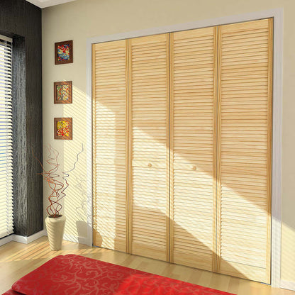 Traditional Louver Louver Solid Core Unfinished Wood Bi-fold Door