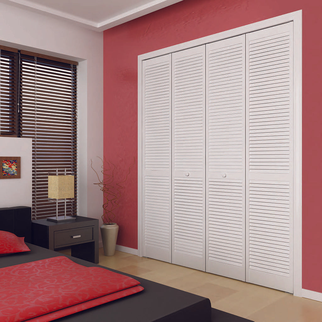 Traditional Louver Louver White Solid Core Wood Bi-fold Door