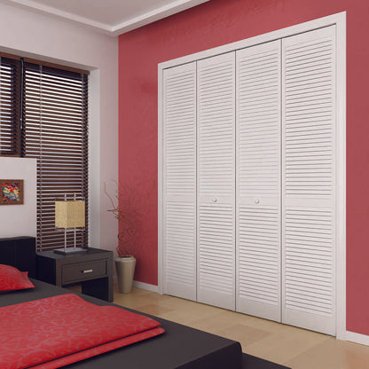 Traditional Louver Louver White Solid Core Wood Bi-fold Door