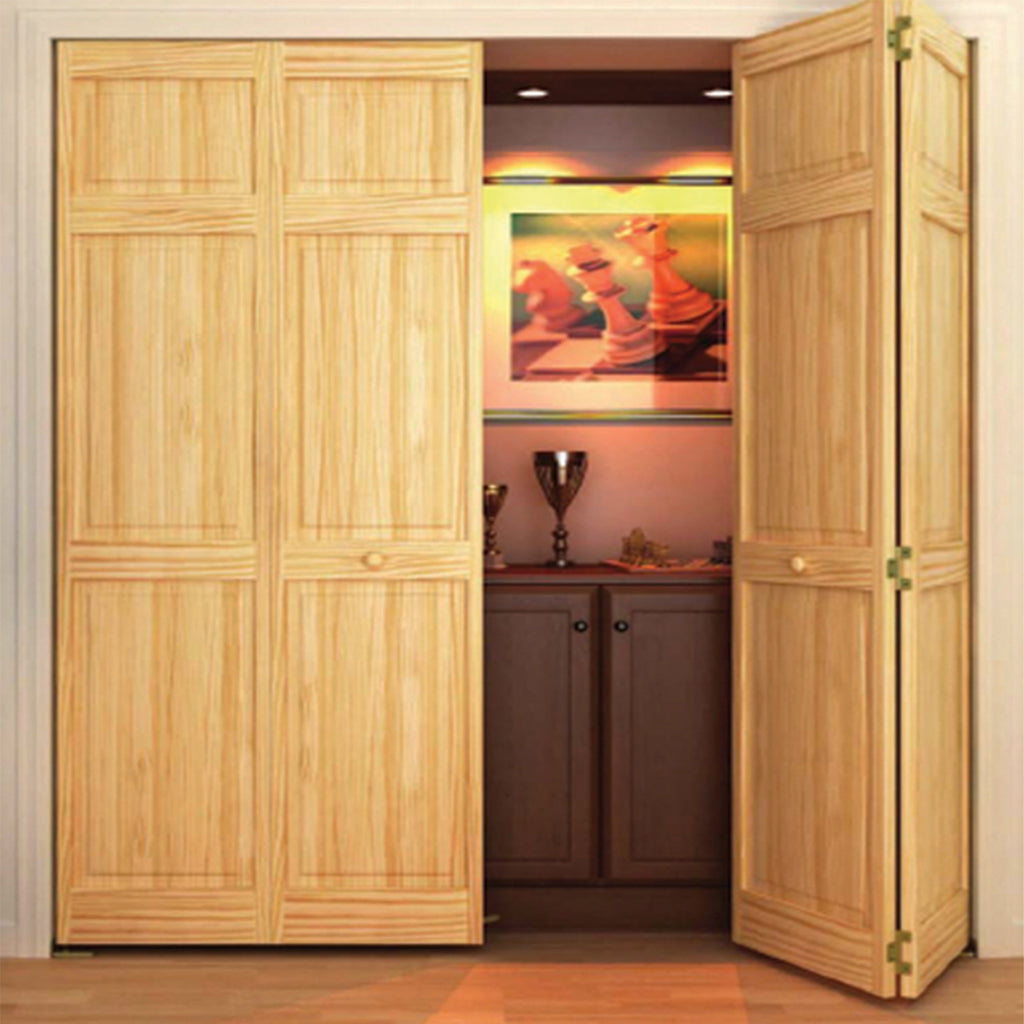 Traditional 6 Panel Clear Solid Core Unfinished Wood Bi-fold Door