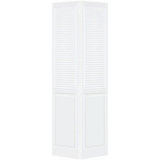 Traditional Louver Panel White Solid Core Wood Bi-fold Door